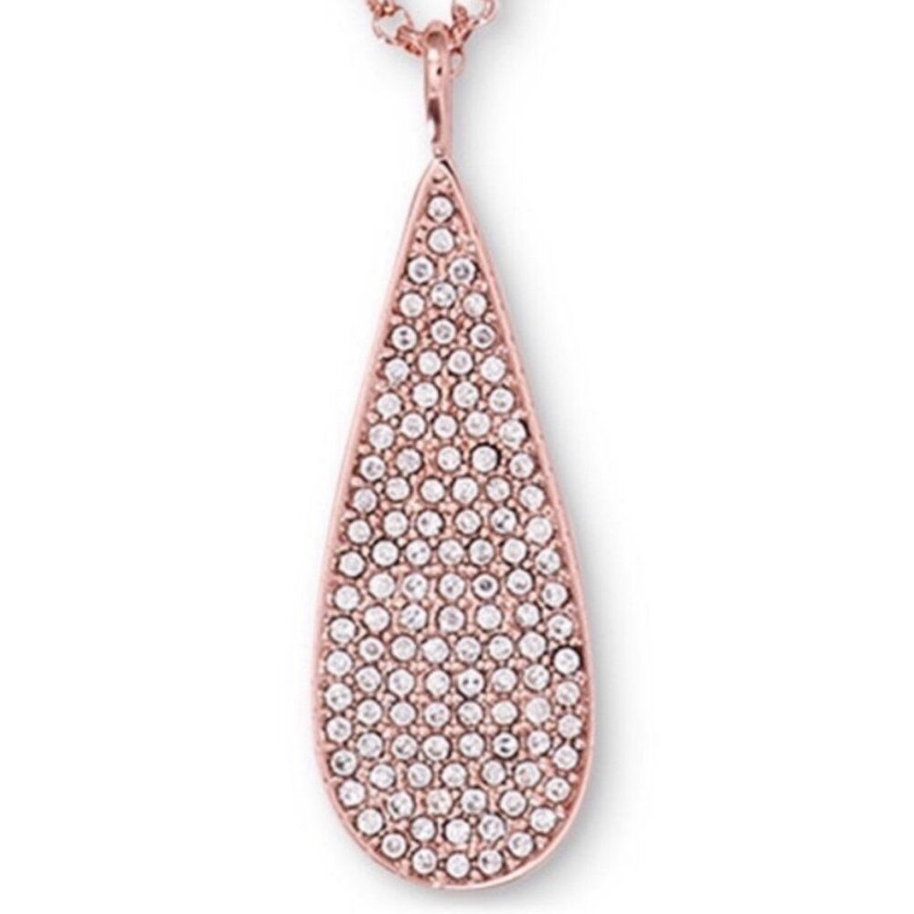 Ralph Lauren Rose Gold Tone CZ Teardrop Pendant 3 Strand Necklace